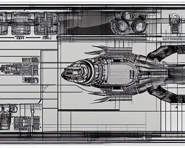 Image similar to a full page of a mechanical blueprint showing the interior of gamera, with a big head, muted colors, post grunge, studio ghibli, hq,