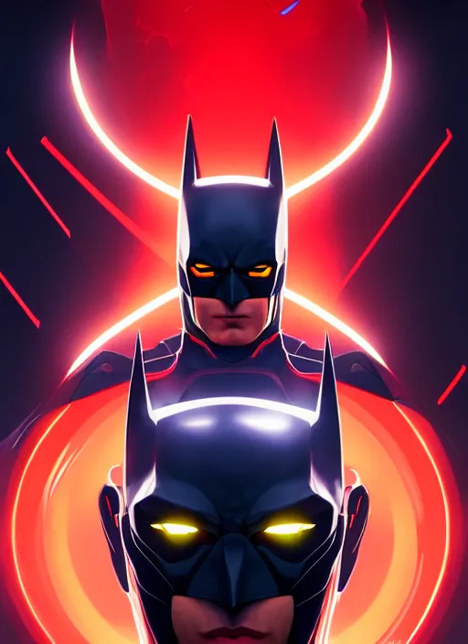 Image similar to symmetry!! portrait of batman beyond, sci - fi, tech wear, glowing lights!! intricate, elegant, highly detailed, digital painting, artstation, concept art, smooth, sharp focus, illustration, art by artgerm and greg rutkowski and alphonse mucha