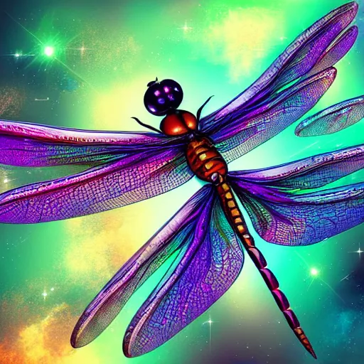 Image similar to a legendary magical dragonfly , digital art , trending on artstation , highly detailed , space nebula background