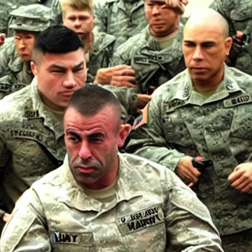 Image similar to Joe Rogan fights in the US military in a war against the chinese army