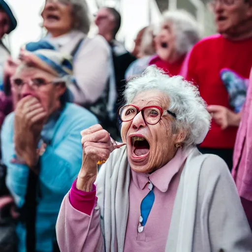 Image similar to elderly woman screaming at jesus, canon eos r 3, f / 1. 4, iso 2 0 0, 1 / 1 6 0 s, 8 k, raw, unedited, symmetrical balance, wide angle