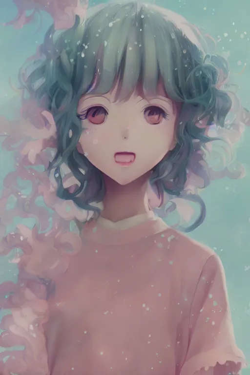 Cute Anime Girl with Short White Wavy Curly Hair · Creative Fabrica