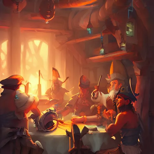 Prompt: Pirates in a tavern, cgsociety, fantasy art, 2d game art, concept art , ambient occlusion, bokeh, behance hd , concept art by Jesper Ejsing, by RHADS, Makoto Shinkai ,Cyril Rolando, face of characters by artgem