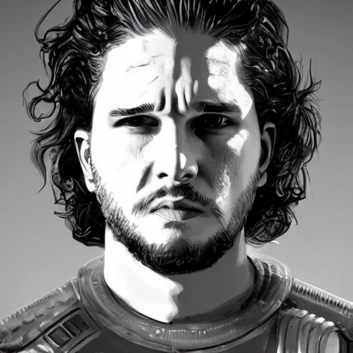 Prompt: kit harington portrait, dystopia core, apocalyptic, armor, warrior, dramatic, sharp focus, fiction, neon, fantasy, hyper detailed, digital art, trending in artstation, cinematic lighting, studio quality, smooth render, unreal engine 5 rendered, octane rendered, art style and nixeu and wlop and krenz cushart