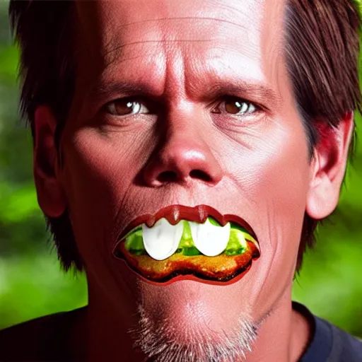 Image similar to kevin bacon face wrapped inside a cheeseburger