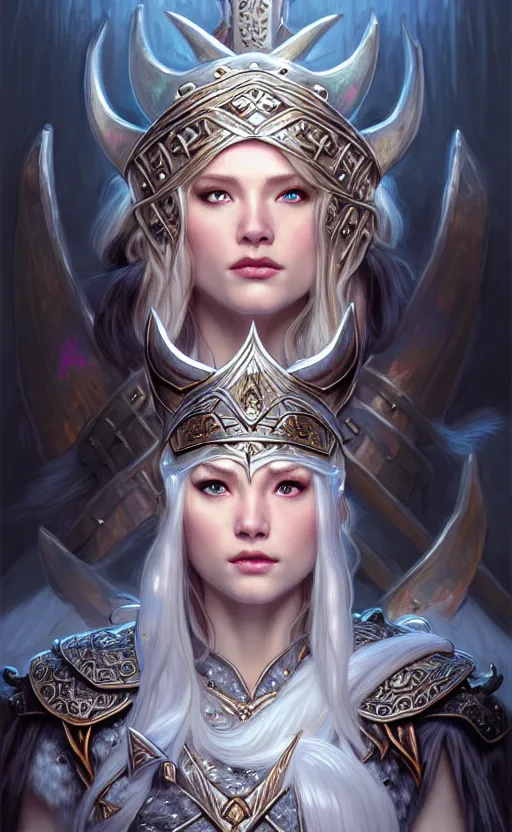 Image similar to opal viking warrior, regal, elegant, winter, snow, beautiful, stunning, hd, illustration, epic, d & d, fantasy, intricate, elegant, highly detailed, wide angle, digital painting, artstation, concept art, smooth, sharp focus, illustration, wallpaper, art by artgerm and greg rutkowski and alphonse mucha and jin xiaodi