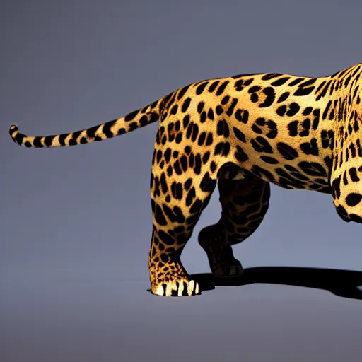 Image similar to golden jaguar with glowing blue eyes, octane render