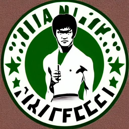 Image similar to bruce lee as a barista working in starbucks digital art