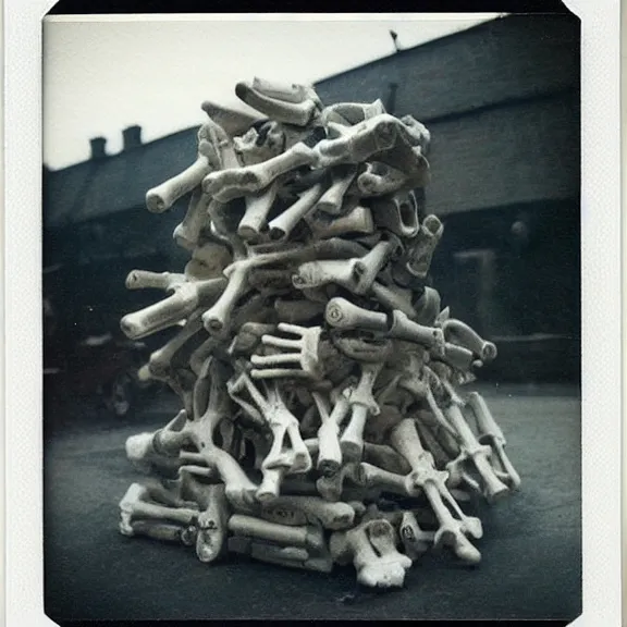 Prompt: gun made of bones, polaroid photo