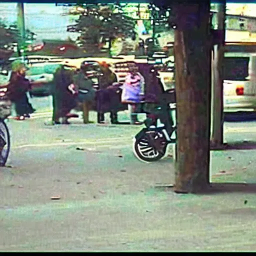 Image similar to security camera footage of jesus stealing a bike, cctv video