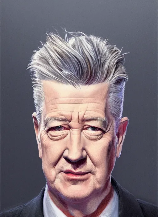 Image similar to portrait of david lynch, highly detailed, centered, solid color background, digital painting, artstation, concept art, smooth, sharp focus, illustration, artgerm, donato giancola, joseph christian leyendecker, les edwards, ed repka, wlop, artgerm