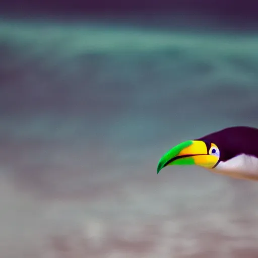 Prompt: photo of a fish in the ocean that looks like a toucan