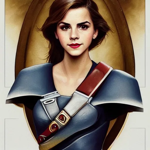 Image similar to A combination of Victoria Justice's and Grace Kelly's and Emma Watson's appearances wearing Master Chief's armor, full body portrait, western, D&D, fantasy, intricate, elegant, highly detailed, digital painting, artstation, concept art, matte, sharp focus, illustration, art by Artgerm and Greg Rutkowski and Alphonse Mucha