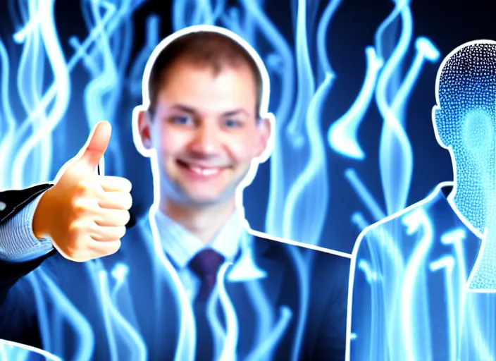 Prompt: A photo of a system administrator doing a thumb up to the camera in front on burning servers, servers in flames, happy system administrator doing a thumb up, uncropped, full body