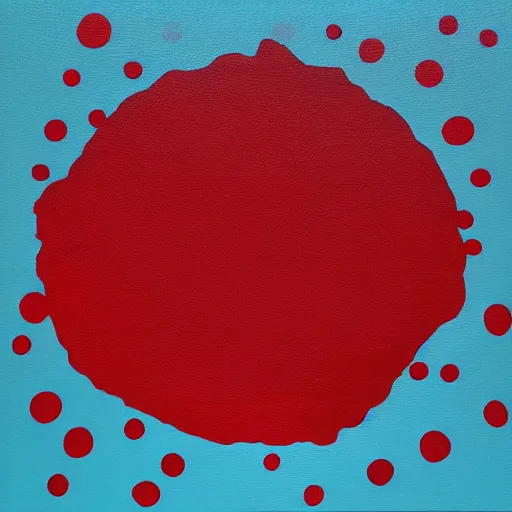 Prompt: acrylic painting red dots, pink dots, emotional, minimalistic style