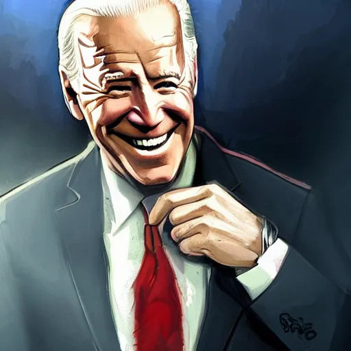 Image similar to joe biden smiling with blood in his face while behind him the world is burning, dramatic lighting, cinematic, establishing shot, extremly high detail, photorealistic, cinematic lighting, artstation, style by James Gurney