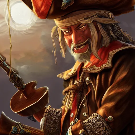 Prompt: Pirate king, high resolution fantasy concept art, realistic, intricate details, soft lighting