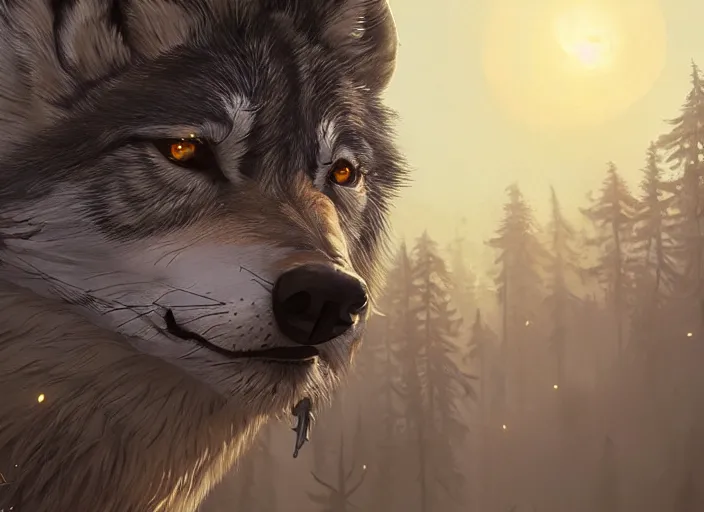 Image similar to highly detailed vanishing wolf - point of eyes, in gta v, stephen bliss, unreal engine, fantasy art by greg rutkowski, loish, rhads, ferdinand knab, makoto shinkai and lois van baarle, ilya kuvshinov, rossdraws, tom bagshaw, global illumination, radiant light, detailed and intricate environment