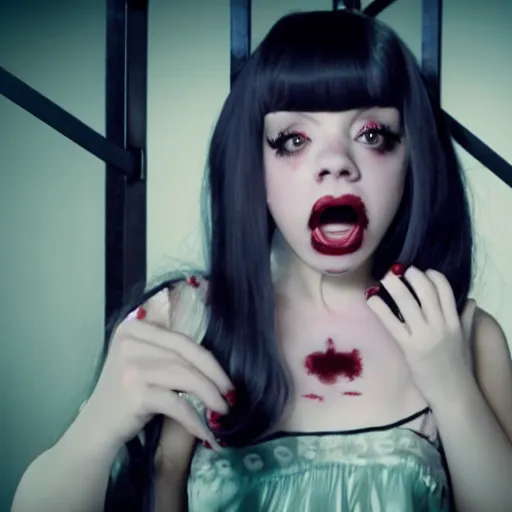 Prompt: melanie martinez, a still of an horror movie