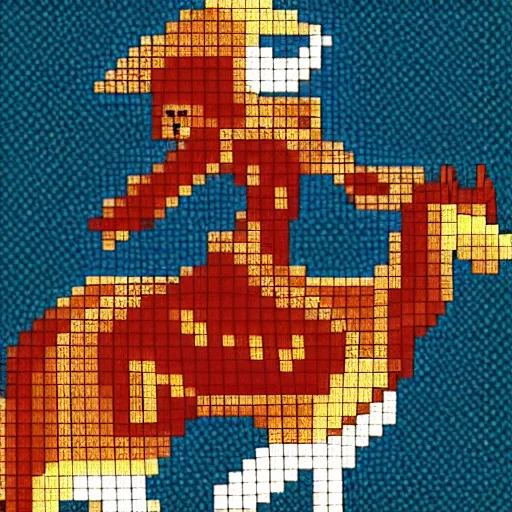 Prompt: pixel art, warrior queen on a dire wolf riding onto battle