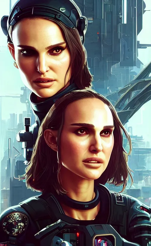 Image similar to portrait of Natalie Portman as a character in arabian Cyberpunk 2077, looking at camera, intricate, dystopian, sci-fi, extremely detailed, digital painting, artstation, concept art, smooth, sharp focus, illustration, intimidating lighting, incredible art by artgerm and greg rutkowski and alphonse mucha and simon stalenhag