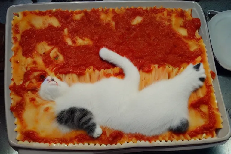 Image similar to cat made out of lasagna