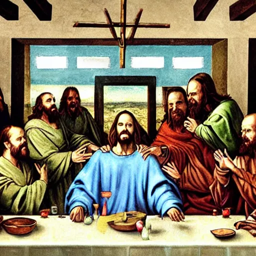 Image similar to walter white as jesus in the last supper