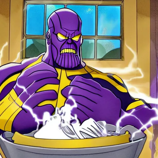 Prompt: thanos doing his dishes