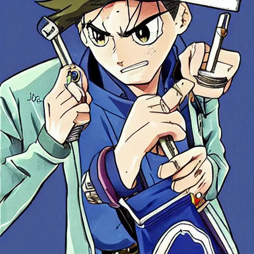 Image similar to old mechanic, jojo anime style