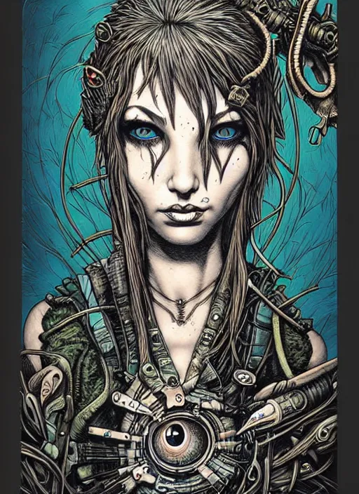 Prompt: a portrait of a pretty sewer punk young lady by aaron horkey