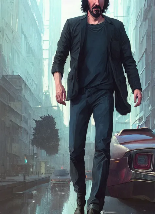 Image similar to highly detailed portrait of keanu reeves in gta v, stephen bliss, unreal engine, fantasy art by greg rutkowski, loish, rhads, ferdinand knab, makoto shinkai and lois van baarle, artgerm, pixar, ilya kuvshinov, rossdraws, tom bagshaw, global illumination, radiant light, detailed and intricate environment