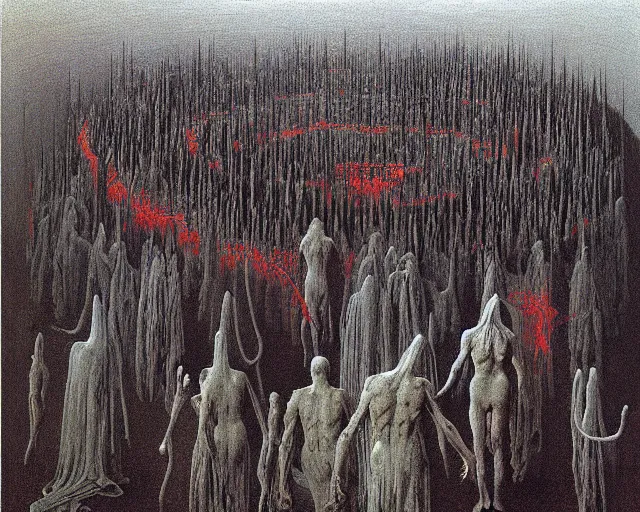 Image similar to the seventh circle of hell from dante's divine comedy with lots of colours. highly detailed painting by zdzisław beksinski 8 k