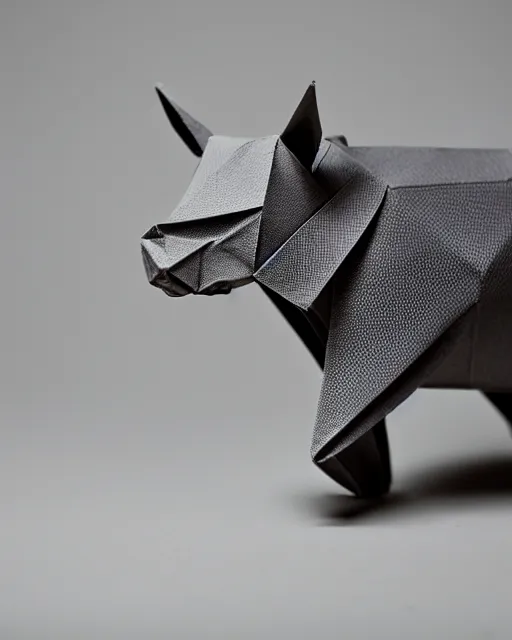 Image similar to an origami rhinoceros by akira yoshizawa, realistic, very detailed, complex, intricate, studio lighting, bokeh, sigma 5 0 mm f 1. 4