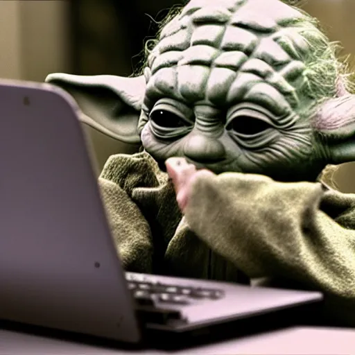 Image similar to yoda using computer