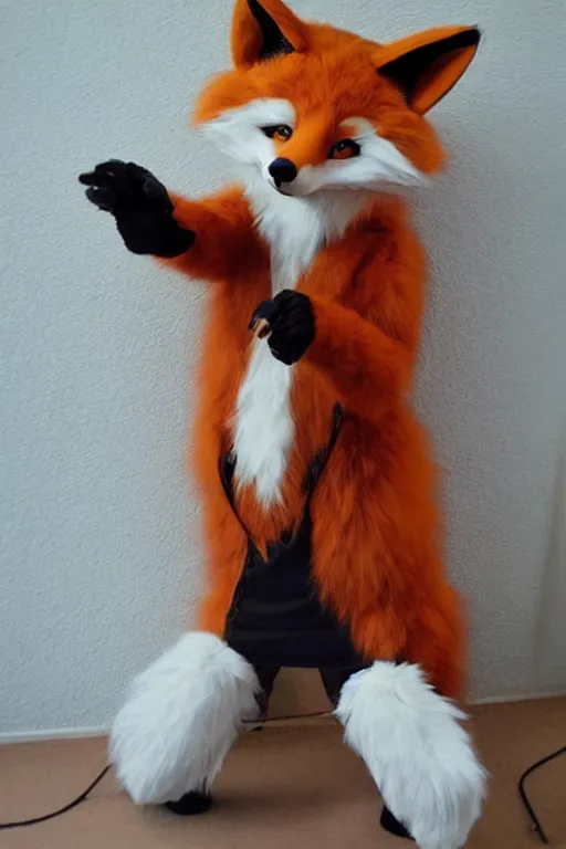 Image similar to an anthropomorphic fox, fursuit!!!!, cosplay