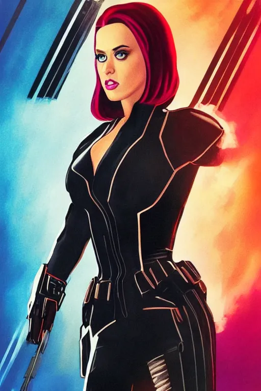 Prompt: katy perry as black widow in the avengers, portrait, very detailed face