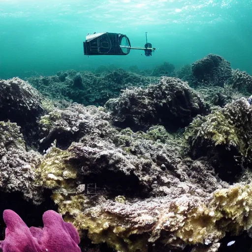 Image similar to underwater spacecraft in seaweed forest