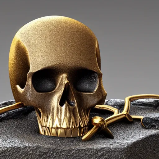 Prompt: a skull made of solid gold sits on an abandoned gravestone, beautiful detailed intricate insanely detailed octane render, 8k artistic photography, photorealistic, chiaroscuro