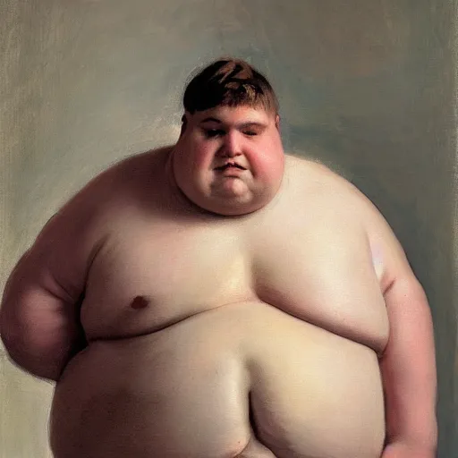 Prompt: highly detailed portrait of a grossly obese man who is shaped like a pear artstation, 8 k, sfx, john singer sargent.