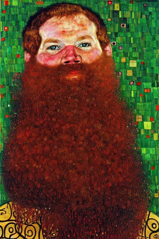 Prompt: red beard viking, painting by gustav klimt