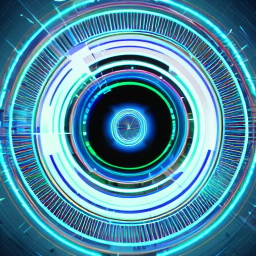 Prompt: graphic design concentric circle segments rotating, tron, cyberpunk render