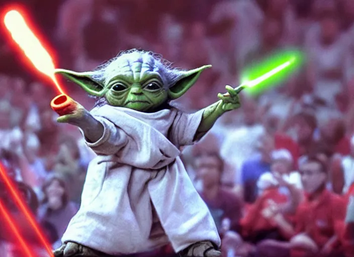 Image similar to ESPN still of Yoda playing in the nba playoffs live on espn, 4k