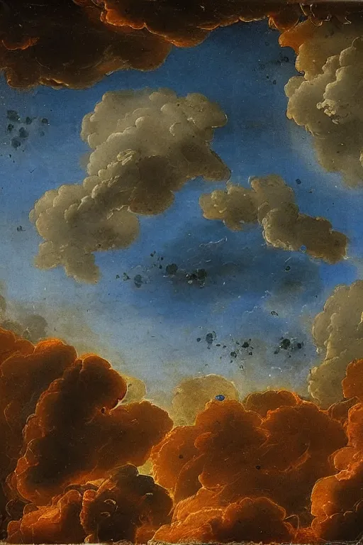 Prompt: intricate beautiful blue, black and purple papaver, nebula in the sky, 1 7 th century, matte painting, renaissance painting