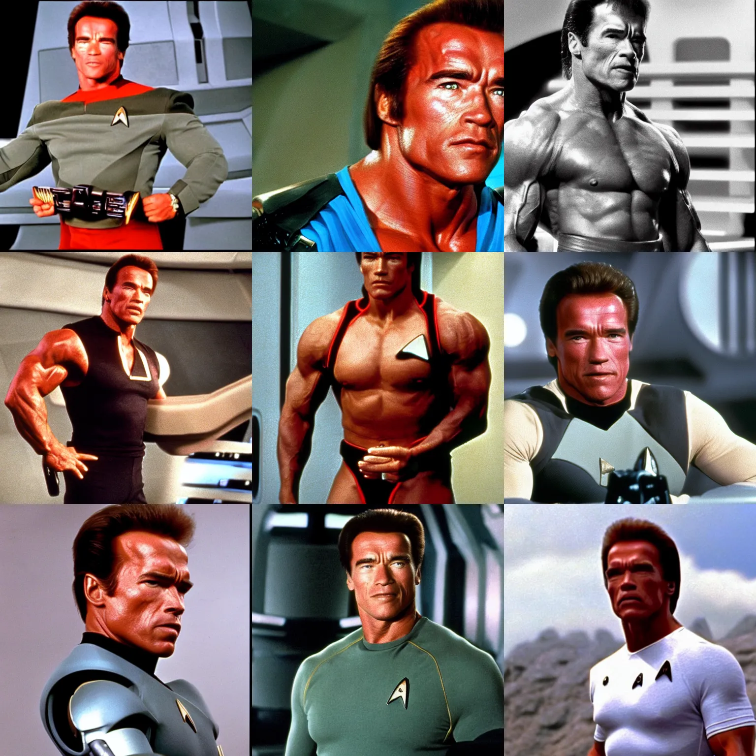 Prompt: Arnold Schwarzenegger in Star Trek The Next Generation 1987