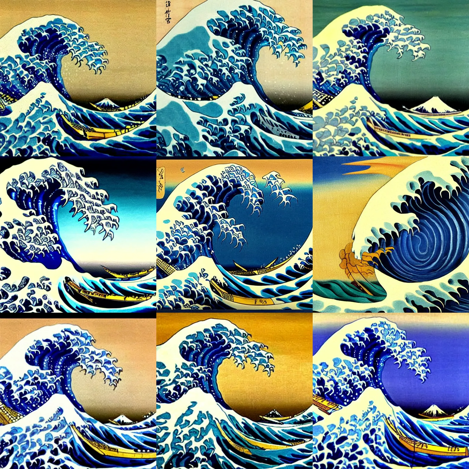 Prompt: A very beautiful and detailed painting of the great wave off kanagawa by Salvador Dali