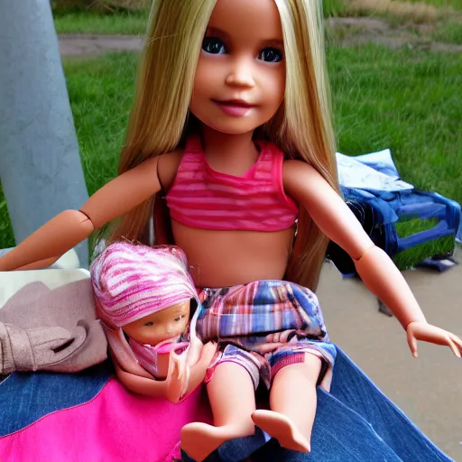 Prompt: redneck baby Barbie doll