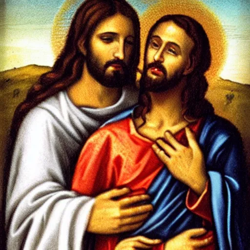 Image similar to jesus hugs a devotee