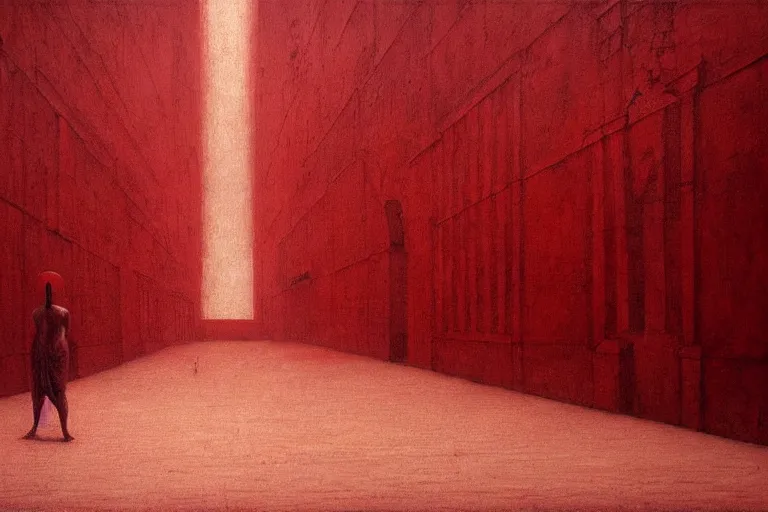 Image similar to only with red, caesar after war, the deal, a red tiger, in hoc signo vinces, rome in background, an ancient path, in the style of beksinski, part by hopper, part by rodcenko, part by hofbauer, intricate composition, red by caravaggio, insanely quality, highly detailed, masterpiece, red light, artstation