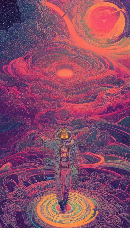 Image similar to the psychedelic journey of the cosmic time travellers travelling through cosmic cloudscapes, futurism, dan mumford, victo ngai, kilian eng, da vinci, josan gonzalez