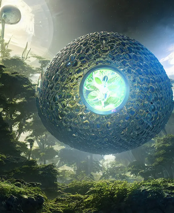 Prompt: dyson sphere, transparent clear see - through image of lush botany, aurora spaceship environment, ultra realistic, concept art, photorealistic, octane render, 8 k, unreal engine. art by gustave dore and nori inoguchi and sam kaplan and zachary goulko and christopher marley and artgerm and alphonse mucha